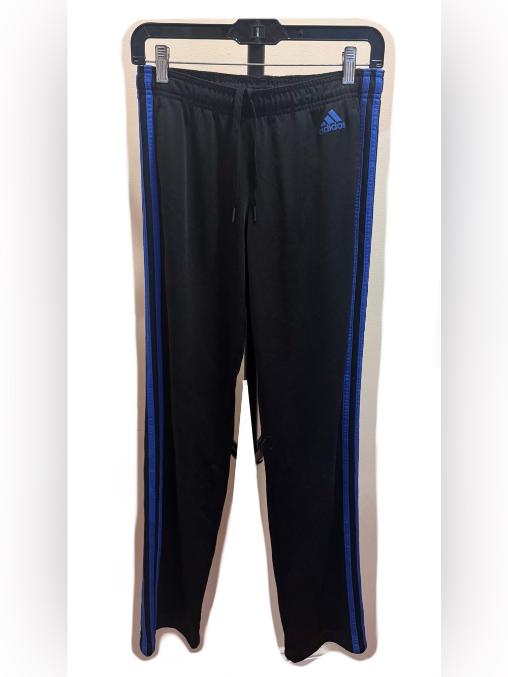 Women’s Adidas Black Track Pants with Blue Stripes